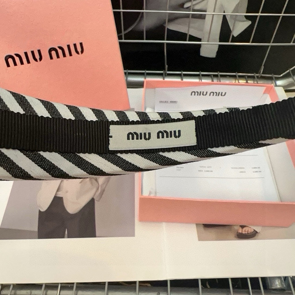 HEADBAND STRIPES WHITE MIX BLACK COTTON GOLD LOGO 432856
